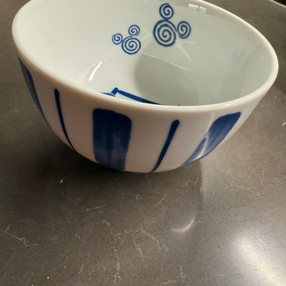 New Vintage Disney Blue and White Ceramic Rice Bowl